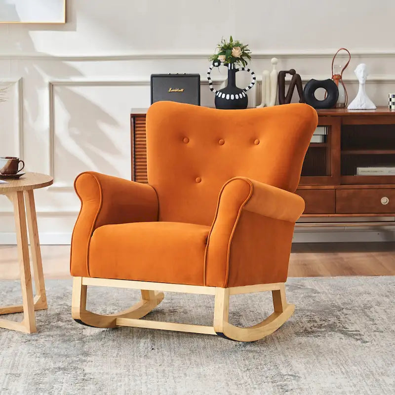 High Back Velvet Rocking Chair with Tufted Back