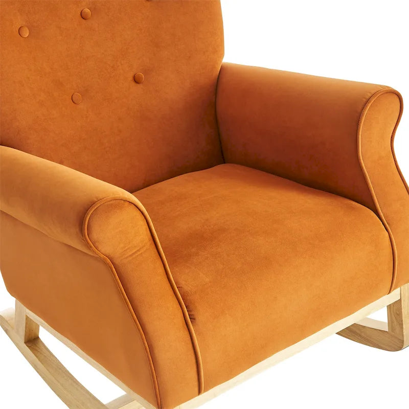 High Back Velvet Rocking Chair with Tufted Back