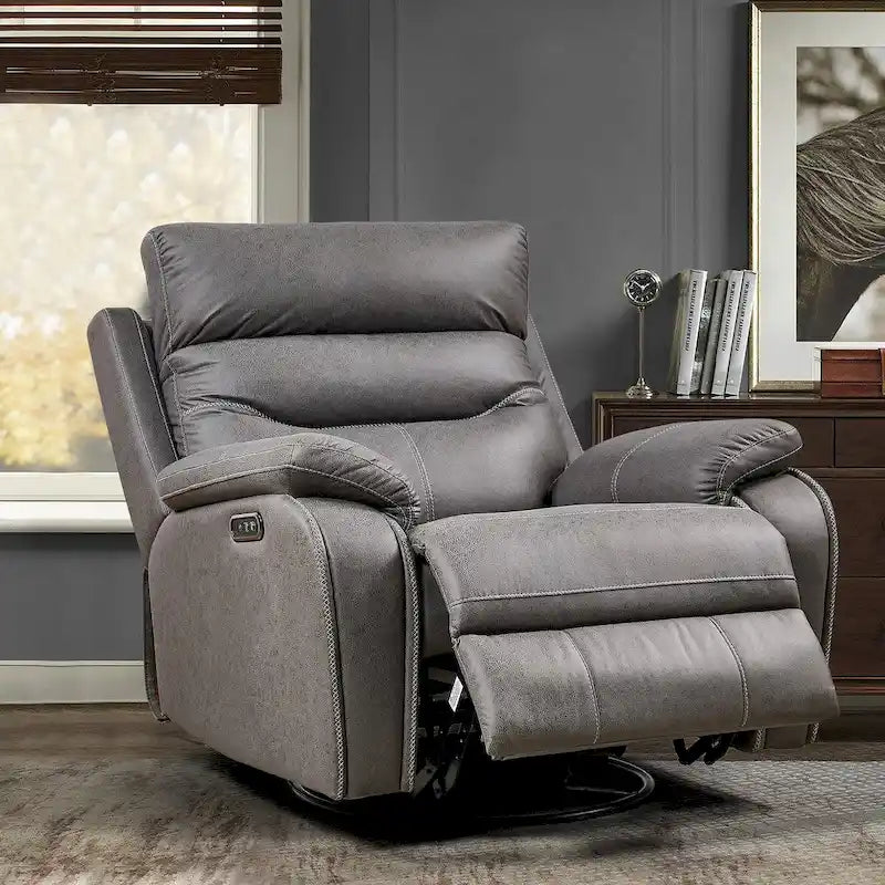 Dual Motor Rocking Recliner Chair with Swivel, Power Headrest & USB Charging