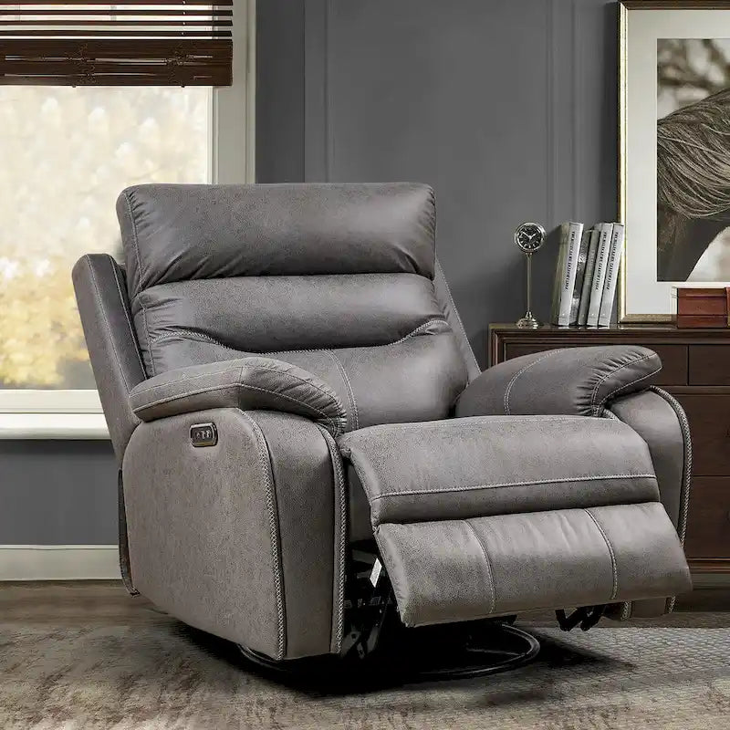 Dual Motor Rocking Recliner Chair with Swivel, Power Headrest & USB Charging