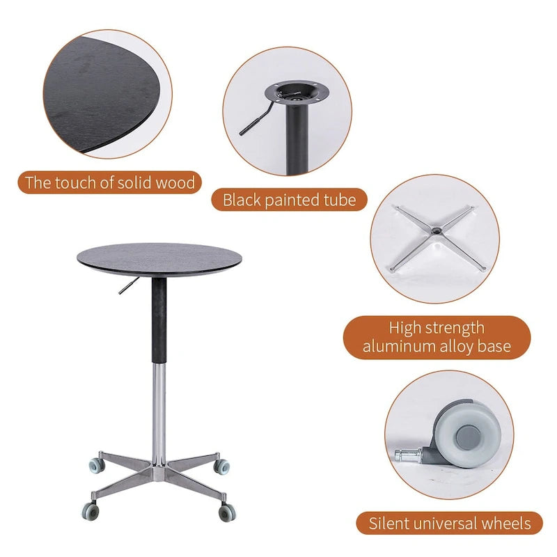 Movable Adjustable Bar Table Pub Table 360 Swivel Counter Bar Height Aluminum Star Base Movable for Stand Desk Bistro