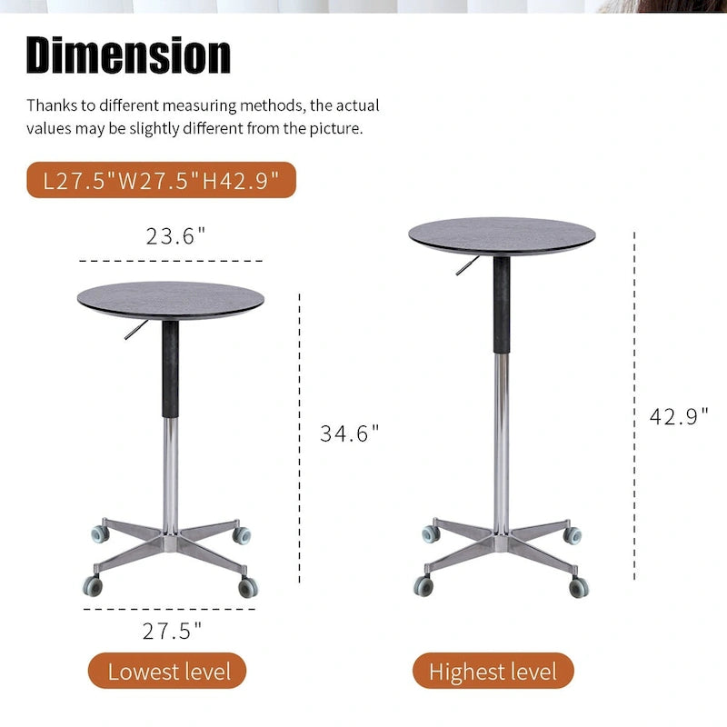 Movable Adjustable Bar Table Pub Table 360 Swivel Counter Bar Height Aluminum Star Base Movable for Stand Desk Bistro