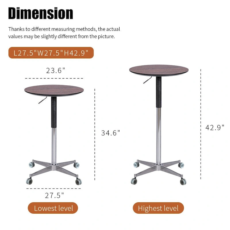 Movable Adjustable Bar Table Pub Table 360 Swivel Counter Bar Height Aluminum Star Base Movable for Stand Desk Bistro