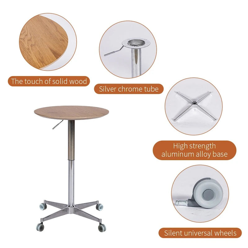Movable Adjustable Bar Table Pub Table 360 Swivel Counter Bar Height Aluminum Star Base Movable for Stand Desk Bistro