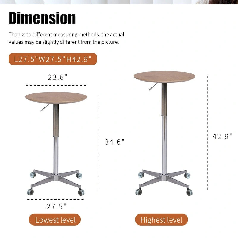 Movable Adjustable Bar Table Pub Table 360 Swivel Counter Bar Height Aluminum Star Base Movable for Stand Desk Bistro