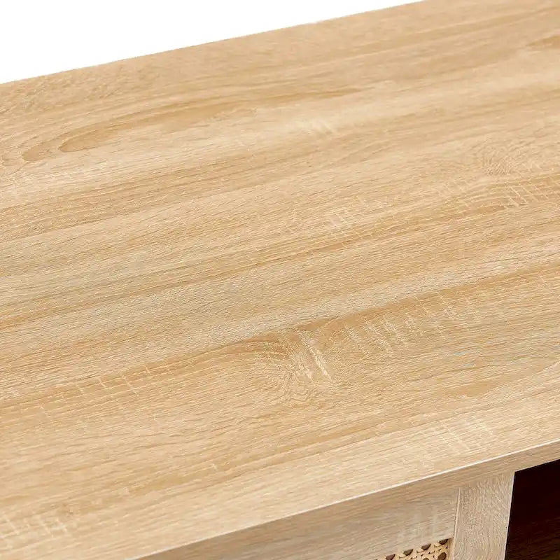 Modern Rattan Coffee Table – Wooden with Rattan Door Panel & Solid Wood Legs