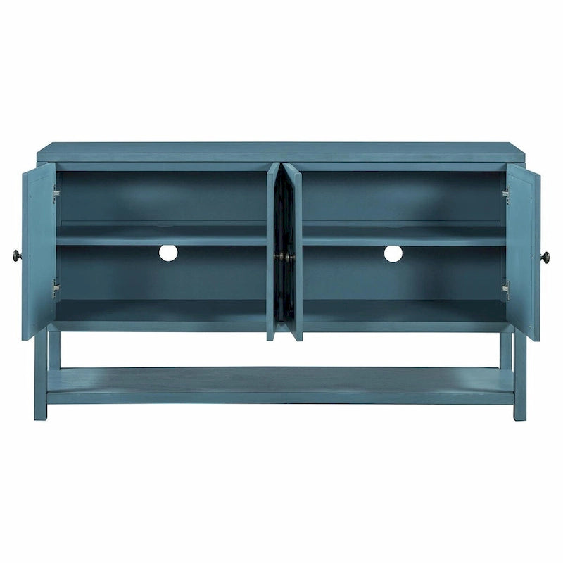 Elegant Retro Console Table with Mirrored Doors, Spacious Shelves and Durable Acacia Wood Legs