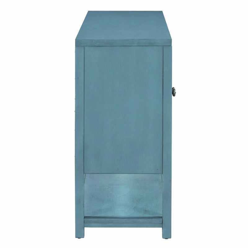 Elegant Retro Console Table with Mirrored Doors, Spacious Shelves and Durable Acacia Wood Legs