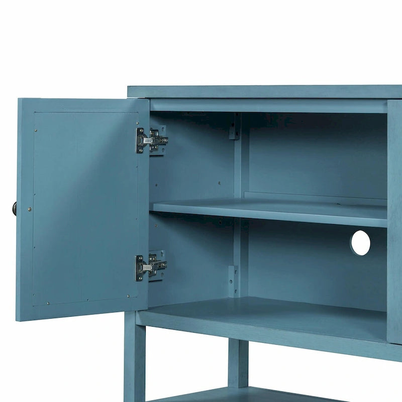 Elegant Retro Console Table with Mirrored Doors, Spacious Shelves and Durable Acacia Wood Legs