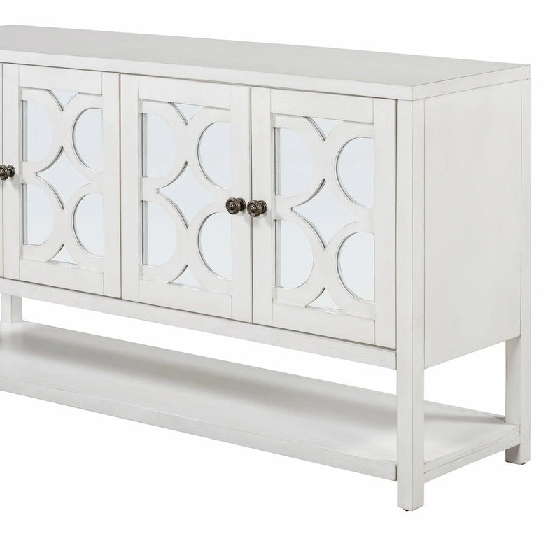 Elegant Retro Console Table with Mirrored Doors, Spacious Shelves and Durable Acacia Wood Legs