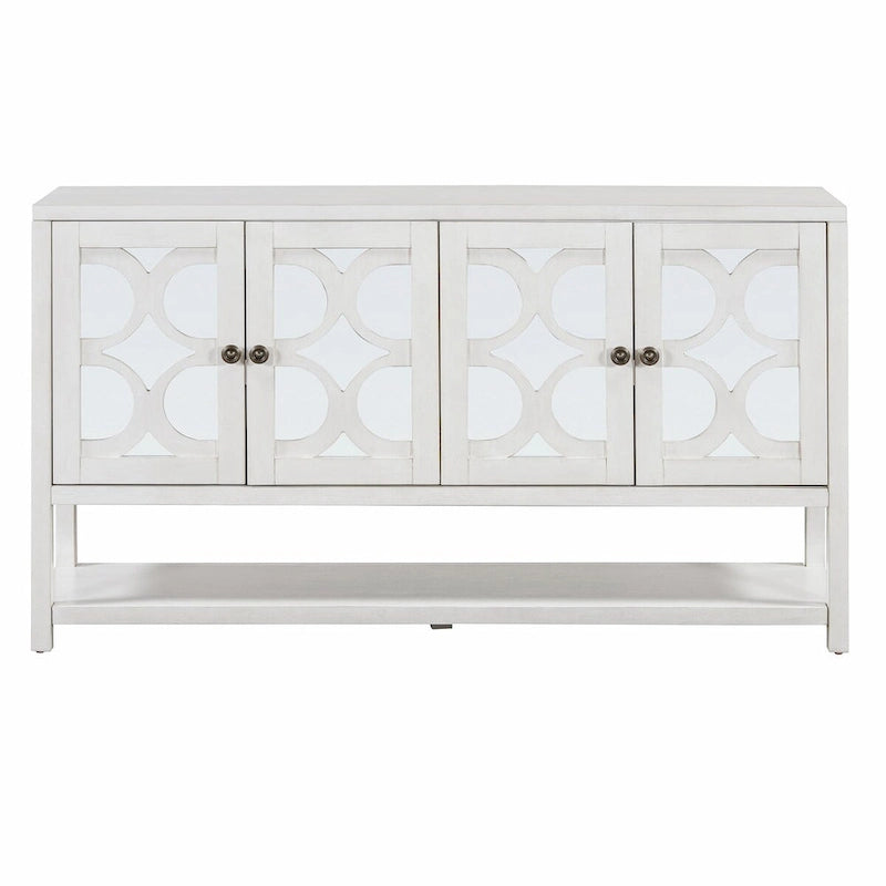 Elegant Retro Console Table with Mirrored Doors, Spacious Shelves and Durable Acacia Wood Legs