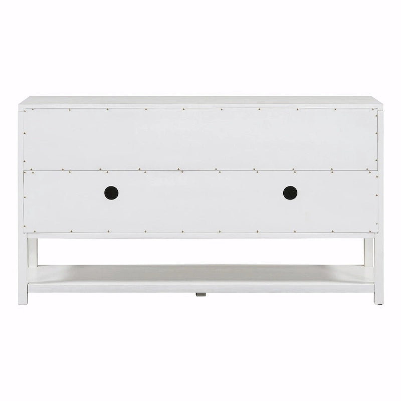 Elegant Retro Console Table with Mirrored Doors, Spacious Shelves and Durable Acacia Wood Legs