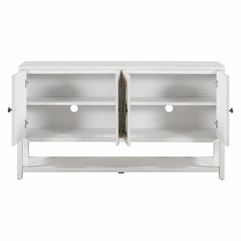 Elegant Retro Console Table with Mirrored Doors, Spacious Shelves and Durable Acacia Wood Legs