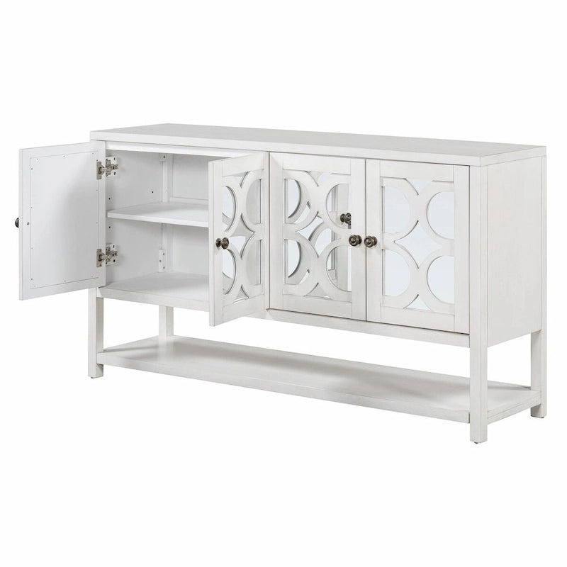 Elegant Retro Console Table with Mirrored Doors, Spacious Shelves and Durable Acacia Wood Legs