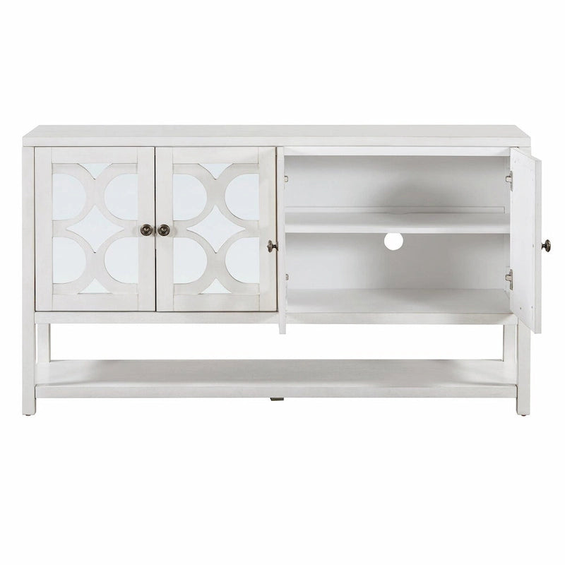Elegant Retro Console Table with Mirrored Doors, Spacious Shelves and Durable Acacia Wood Legs