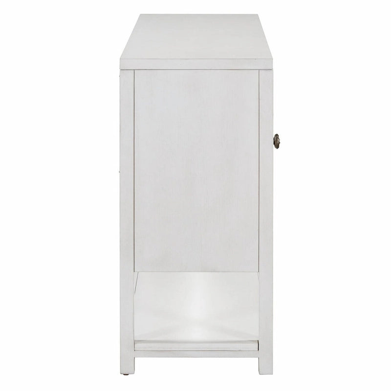 Elegant Retro Console Table with Mirrored Doors, Spacious Shelves and Durable Acacia Wood Legs