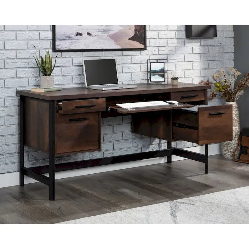 Computer Desk with Storage Drawers – Barrel Oak Finish