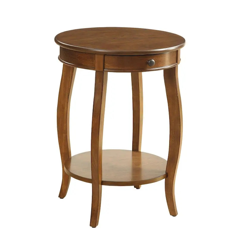 Walnut & Black Round End Table with Drawer – 18"Dia x 24"H