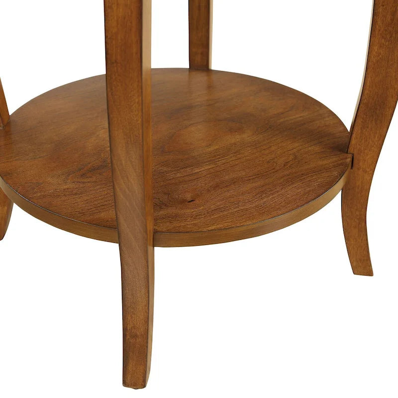 Walnut & Black Round End Table with Drawer – 18"Dia x 24"H