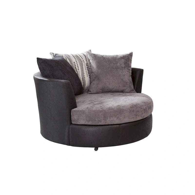 Oversized Swivel Barrel Chair – Vegan Leather & Chenille