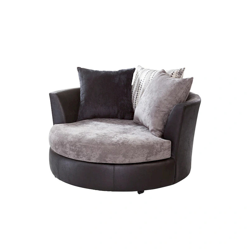 Oversized Swivel Barrel Chair – Vegan Leather & Chenille