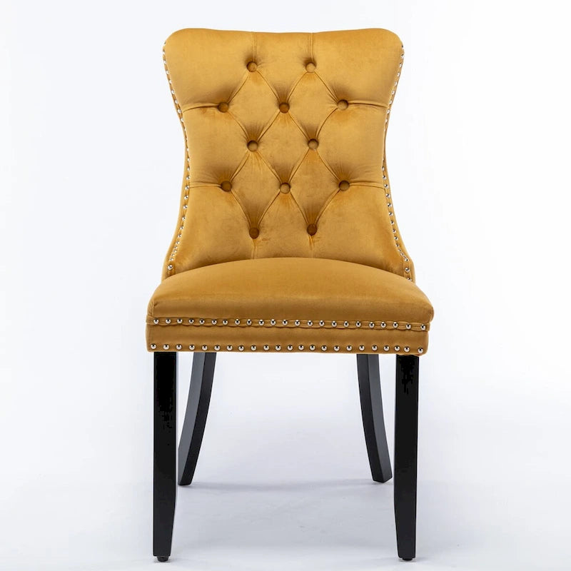 Modern, High-end Tufted Solid Wood Contemporary Velvet Upholstered Dining Chair with Wood Legs Nailhead Trim 2-Pcs Set