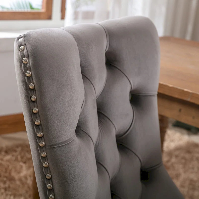 Modern, High-end Tufted Solid Wood Contemporary Velvet Upholstered Dining Chair with Wood Legs Nailhead Trim 2-Pcs Set