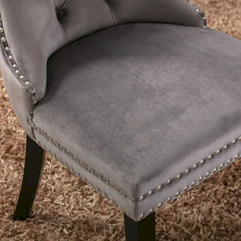 Modern, High-end Tufted Solid Wood Contemporary Velvet Upholstered Dining Chair with Wood Legs Nailhead Trim 2-Pcs Set