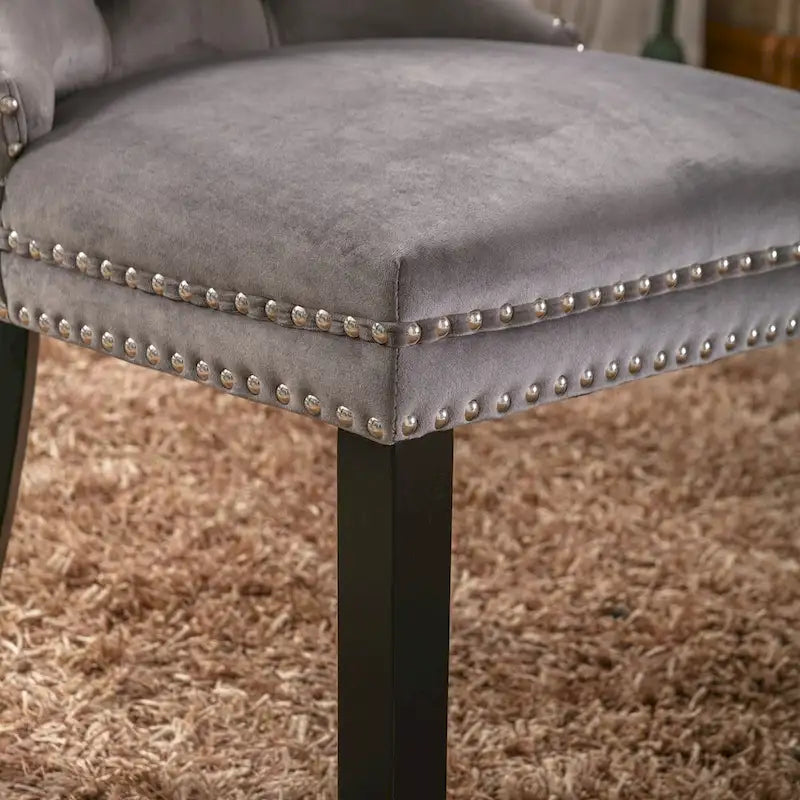 Modern, High-end Tufted Solid Wood Contemporary Velvet Upholstered Dining Chair with Wood Legs Nailhead Trim 2-Pcs Set