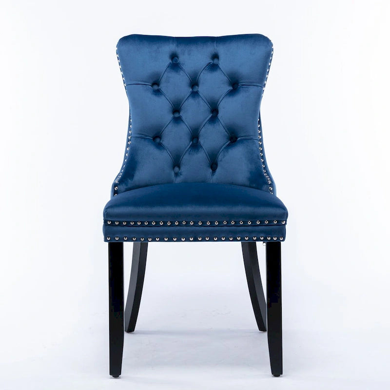 Modern, High-end Tufted Solid Wood Contemporary Velvet Upholstered Dining Chair with Wood Legs Nailhead Trim 2-Pcs Set