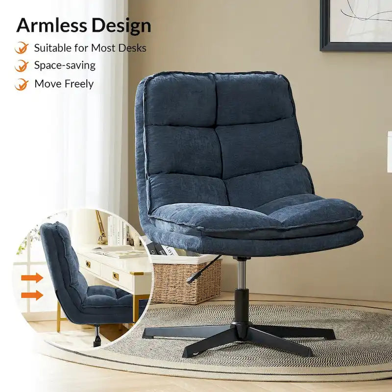 Modern Armless Tufted Office Chair with 360° Swivel