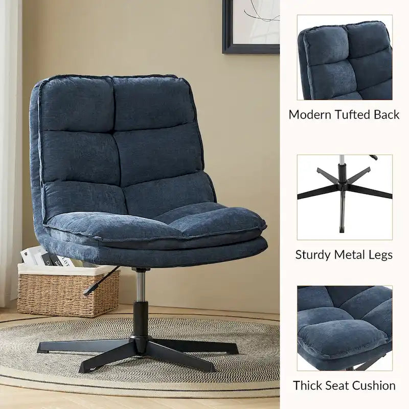 Modern Armless Tufted Office Chair with 360° Swivel