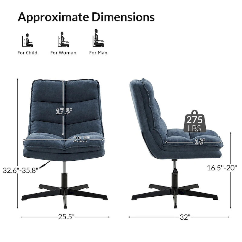 Modern Armless Tufted Office Chair with 360° Swivel
