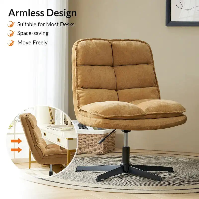 Modern Armless Tufted Office Chair with 360° Swivel