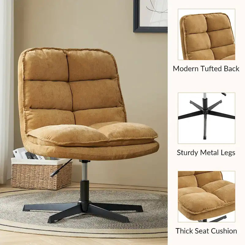 Modern Armless Tufted Office Chair with 360° Swivel