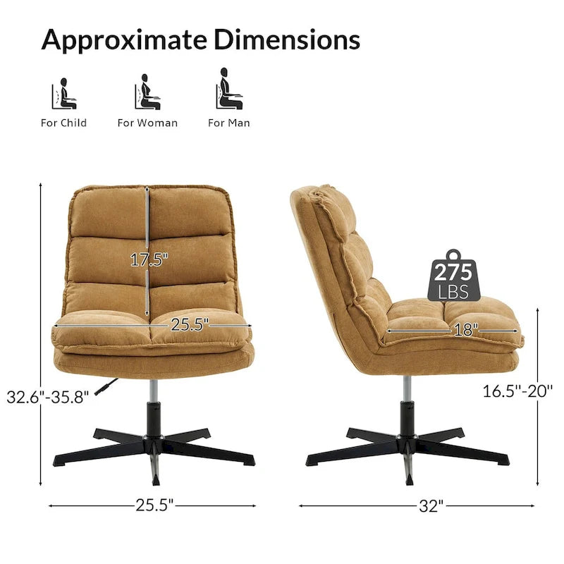 Modern Armless Tufted Office Chair with 360° Swivel