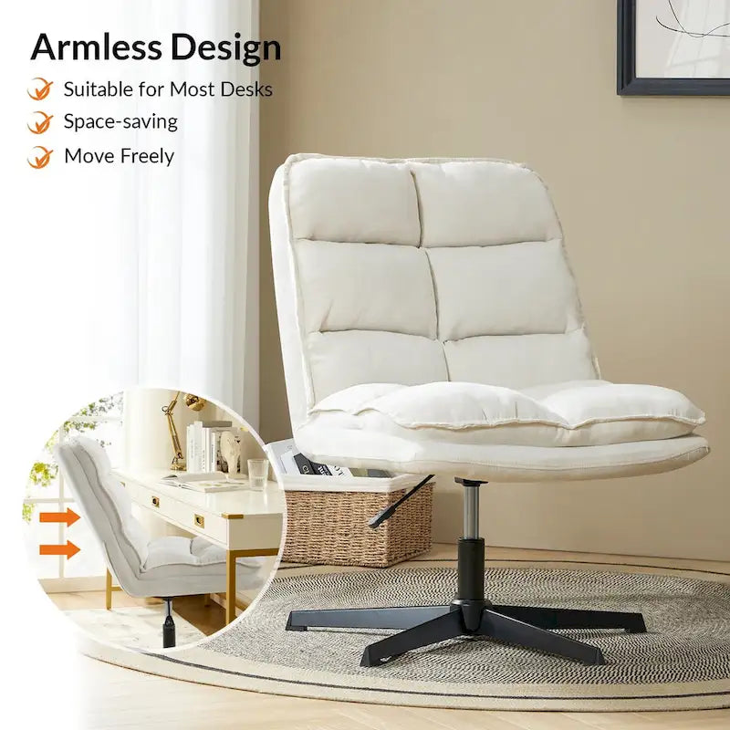 Modern Armless Tufted Office Chair with 360° Swivel