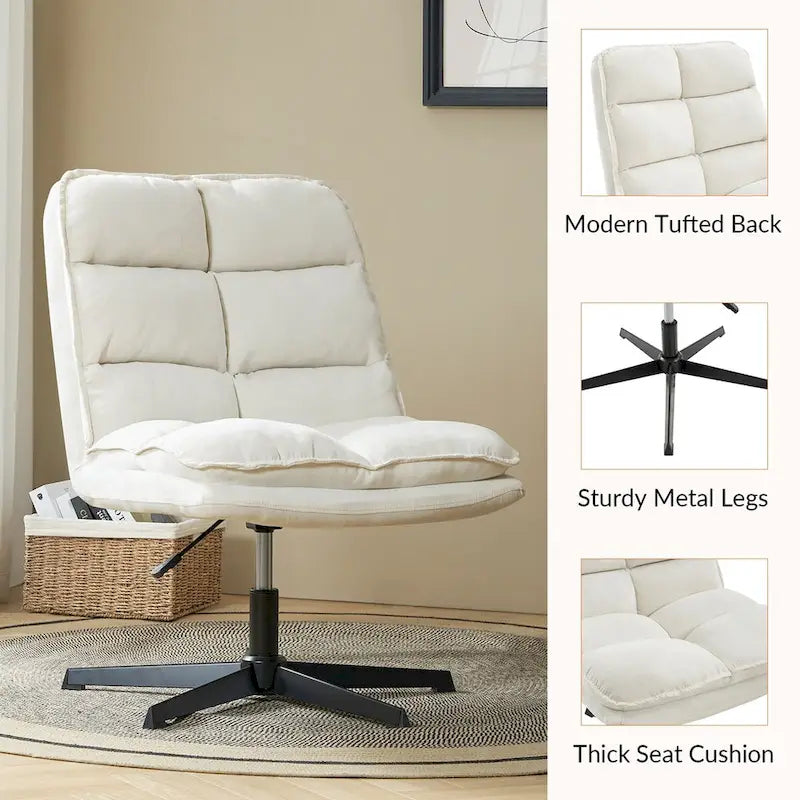 Modern Armless Tufted Office Chair with 360° Swivel