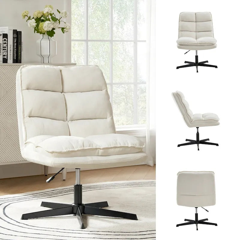 Modern Armless Tufted Office Chair with 360° Swivel
