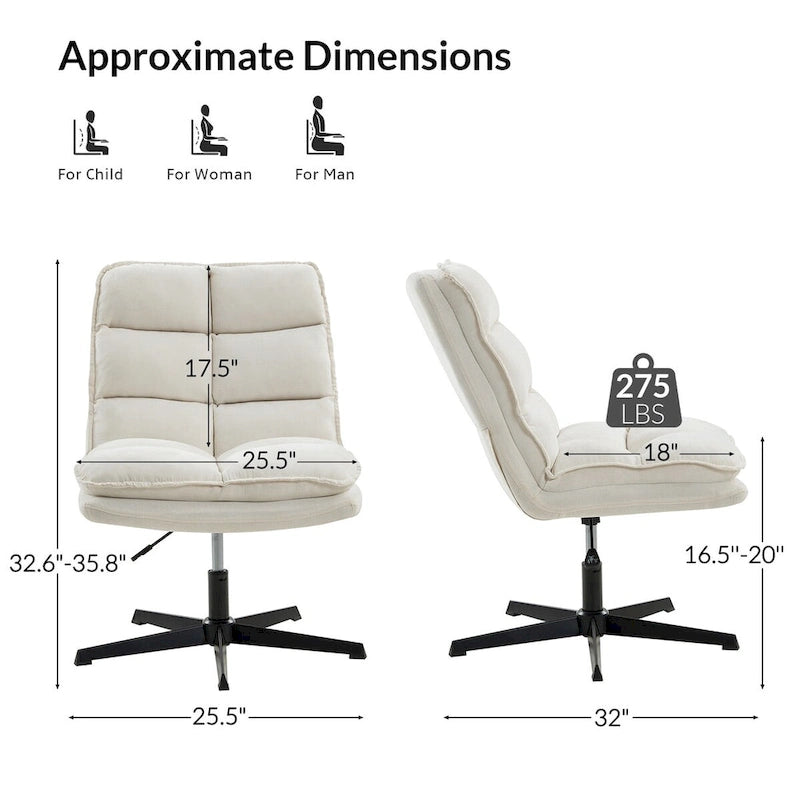 Modern Armless Tufted Office Chair with 360° Swivel